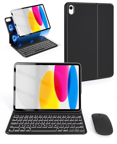 Nsyee Backlit Keyboard Case with Mouse for iPad A16 11th Gen 11/10th 10.9 | UK Layout Magic Keyboard Folio Cover with Mouse & Pen Slot for iPad A16 11th Gen 11/10th Gen 10.9, Slim & Portable