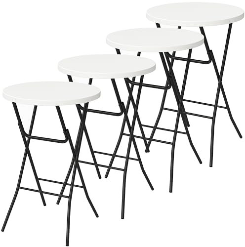 Brixy 4 stabile Stehtische - Partytisch - Robust und witterungsbeständig - klappbar - 80cm x 110cm - Party - Weiß/Grau