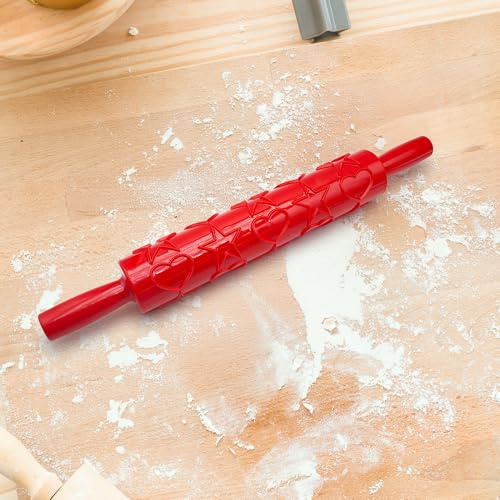 Mattarello Goffrato – Rullo Inciso per Decorazioni – Ideale per Biscotti, Pasta di Zucchero, Fondente e Argilla – Strumento Antiaderente per Dolci e Modellazione Artistica (CUORI E STELLE)