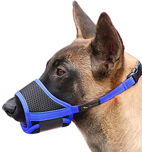 HEELE Muselière Souple Réglable pour Chiens en Nylon - Anti-Aboiement et Anti-Morsure - pour Petits et Moyens Chiens, Bleu Foncé, M
