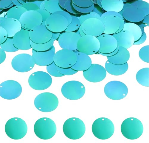 QUARKZMAN 450 Stück Flache Runde Pailletten, 20mm/0,8 Zoll Große Pailletten für Bastelharz Gradient AB Dunkelgrün Lose Pailletten mit Löchern für DIY-Basteln Nähen Stickerei Kleidung