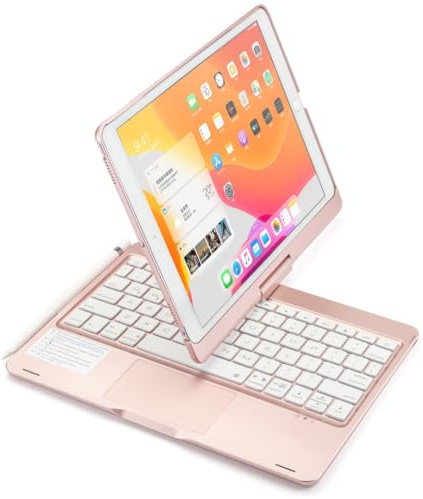 Kaidisen 360-Grad-drehbare Tastatur für iPad 9./8./7. Gen., Air 3. Gen., Pro-Tastaturhülle mit Touchpad, 7-farbige Hintergrundbeleuchtung, faltbar