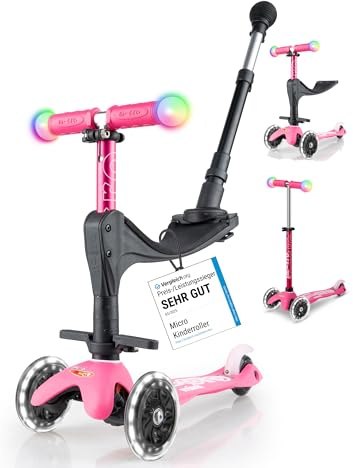 micro™ Mini micro Deluxe Magic 3in1 | Höhenverstellbar & Mitwachsend | Das ORIGINAL | Kinderroller ab 1 Jahr | Inklusive LED Rollen, Griff & Sitz | Jungs & Mädchen 1-6 Jahre