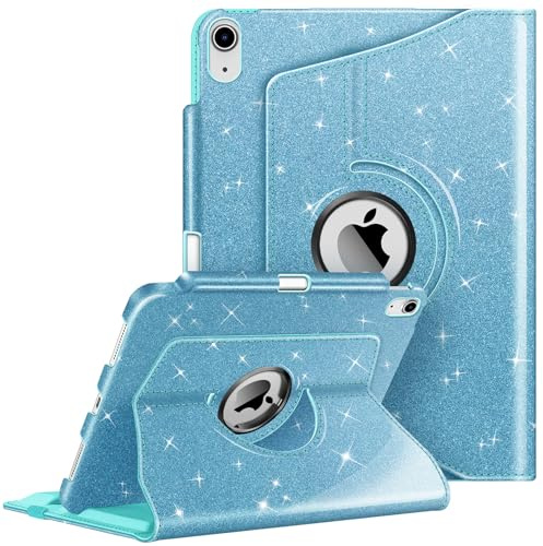 FINTIE Coque Rotative pour iPad A16 11e Génération 11/iPad 10e Gén 10.9 | Housse Pivotante à 360° avec Rangement de Stylet, Protection Intégrale, Étui Veille/Réveil Auto, Bleu Ciel Pailleté