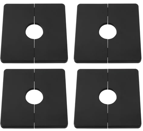 OTOTEC 4PCS Wall Split Flange Aperture 22mm ABS 85.5mm Self-Adhesive Square Shaped Escutcheon Plates for Fixed Shower Head, Standard 1/2 Inch Pipes, Black