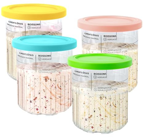 Feilifan 4 Pack Ice Cream Tubs for Ninja CREAMi Deluxe NC500 NC501 UK Series, Creami Accessories for Ninja Ice Cream Maker