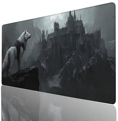Tapis de Souris xxl 1400x600x3mm, Grand Tapis Bureau Noir, Bords Cousus Antidérapant et Imperméable, Loup Mouse Pad Compatible Clavier Sans fil et Souris Sans Fil pour Bureau Gaming Accessoire GYL8950