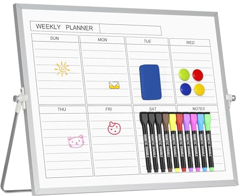 Desktop Weekly Schedule Board with Stand, 30 x 40cm Dry Erase White Board | Erasable Weekly Planner Whiteboards Magnetic Calendar Whiteboard for Home Office School Planning, to Do List, Memo