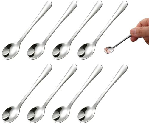 8 Pcs Mini Spoon, Tiny Spoon 304 Stainless Steel, Cute Small Spoons Mini Size 7.5 Cm, Fun Teaspoon, Espresso Coffee Spoons, for Kitchen Salt Spices Honey Seasoning Condiment Sugar and Powder