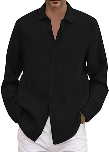 Générique Chemise Lin Homme, Chemise Blanche Hommes sans Repassage,Chemise Homme Manches Longues Grande Taille Bouton Chemise Infroissable Chemisette Hommes Grande Taille