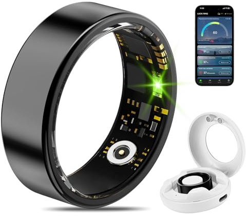 HNCY Anillo Inteligente para Hombre Mujer, Smart Ring Impermeable IP68, Anillo Inteligente para Monitorear el Sueño/Pulsometro/SpO2/Activity Tracker, Compatible iOS Android (Negro, 10#)