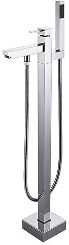 Robinet de Baignoire Autoportant à Poignée Unique avec Douchette à Main Et Cascade, 2 Modes de Fonctionnement, Chromé