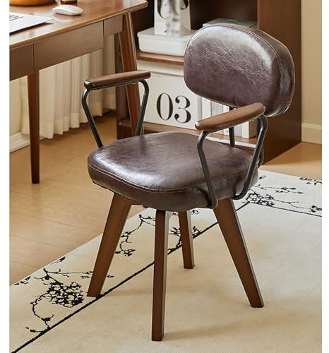 Bürostuhl Drehstuhl Kunstleder Polstersessel mit Holzbeinen, Mitte des Jahrhunderts modernes Design für kleine Räume