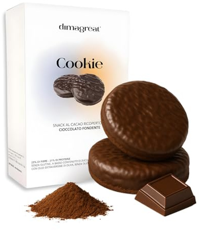 DIMAGREAT 27 Biscotti Proteici Gusto Cacao e Cioccolato Fondente, Made in Italy - Ricchi di Proteine e Poveri di Carboidrati, Forte Dimagrante - Dieta Chetogenica e Senza Glutine