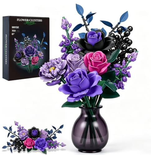Rongmeiz Ensemble de Construction de Bouquet de Fleurs, Collection botanique de Roses Jouets Cadeaux de Noël Saint-Valentin Jouets de Construction pour Filles Femmes Enfants Adultes 6 Ans et Plus