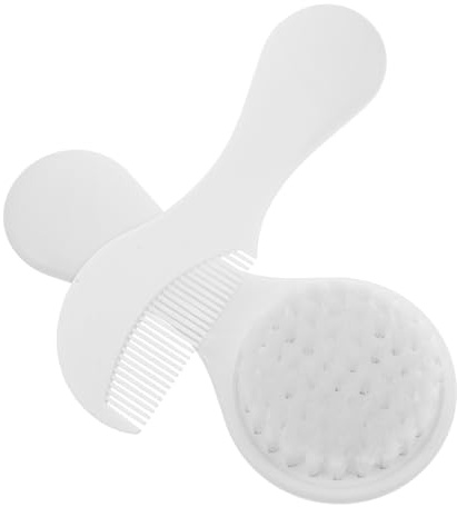 SWOOMEY 2pcs Baby Hair Brush and Comb Set, Soft Plastic Grooming Kit for Hair and Scalp, Newborn Friendly Design, Soothing Head Massage, White