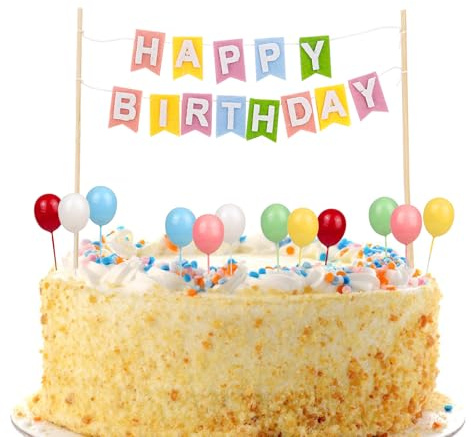 Gleevio Happy Birthday Tortendeko Girlande,Bunt Cake Topper Geburtstag Filz | Regenbogen Tortendeko Geburtstag, Happy Birthday Kuchen Deko Mini Girlande, mit 12 Mini Bunt Kugeln Geburtstagstorte Deko