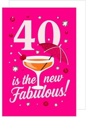 Edition Seidel Premium Glückwunschkarte zum 40. Geburtstag mit Umschlag. Geburtstagskarte Karte mit englischem Text für Frau Freundin Fabulous Pink (G3817 SW025)