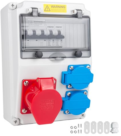 PJERJZN Distribuidor de corriente eléctrica Construction Power Distributor SchukSteckdose IP44 Distribuidor de corriente para construcción con LS para taller y obra