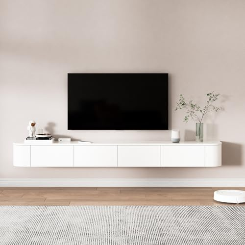 FGNIXLN Mueble bajo para TV, 160 – 240 cm, mueble bajo para colgar, armario de televisión para el salón, adecuado para el salón y el dormitorio (blanco, 220 cm)