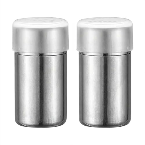 Mini Salt and Pepper Shakers 2-Pack, Stainless Steel Travel Size with Leak-Proof Lid, Moisture Proof Spice Containers for Kitchen, Camping, Lunch Box (1.9 x 0.98 Inch)