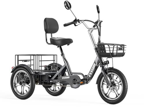 cysum Electric Tricycle Adulti, Bicicletta Elettrica a Tre Ruote, Triciclo Elettrico Pieghevole, Elettrica Bicicletta Con 3 Ruote, 16*2.3 Veicolo Elettrico 48V 1056Wh Batteria, Chilometraggio 150km