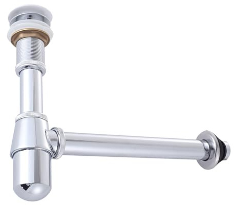 YWJFSA Siphon Lavabo avec Trop Plein,Bonde Pop-Up Clic Clac,Anti Odeur,Syphon en T Réglable Laiton Siphon Lavabo Extra Plat 1-1/4