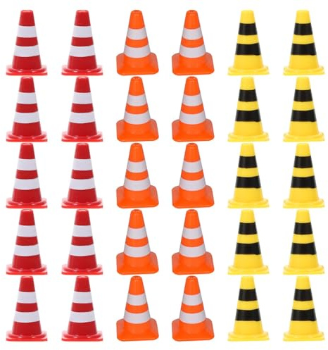 Abaodam 60Pcs ’S Mini Plastic Traffic Cones and Roadblock Set with Red, Yellow, and Orange Cones for Pretend Play, Traffic Safety Education, and Outdoor or School Use