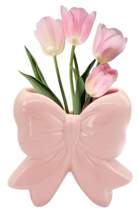 Ubric Bowknot Forma Rosa Jarrón Coquette Jarrón Coquette Maquillaje Pinceles Soporte Creativo Bowknot Decoración de Habitación Accesorios para Mesa de Comedor Hogar O