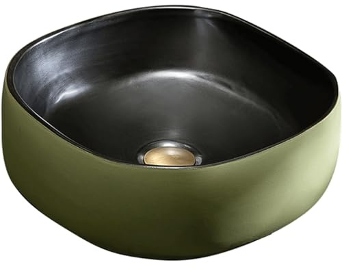 Évier moderne en céramique verte – Lavabo carré au-dessus du comptoir de salle de bain pour meuble-lavabo, lavabo élégant pour toilettes et décoration d'intérieur