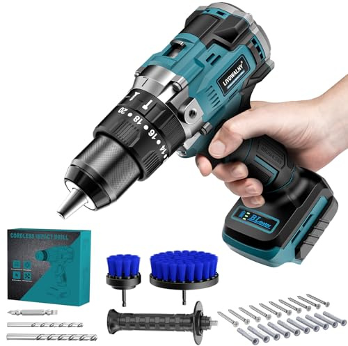 LIVOWALNY 90 Nm sladdlös borrskruvdragare kompatibel med Makita sladdlös skruvdragare 18 V batterier: Slagborrskruvdragare 21 steg och 2-växlad växellåda med borrning, skruvar och slagfunktion (utan