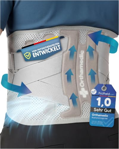 Orthamedic Rückenstützgürtel | Orthopädisch | Atmungsaktive Rückenbandage Herren & Damen | Nierengurt bei Bandscheibenvorfall, Ischias & Rückenschmerzen | Lendenwirbelstütze Gürtel