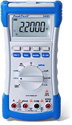 PeakTech P 3430 Digitalmultimeter, Effektivwertmessung für ACV und ACA, CAT III mit 1.000 V/CAT IV mit 600V, 20.000 Messwerte, Blau