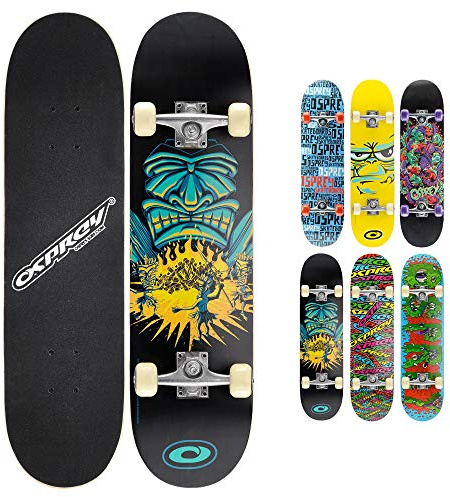 Osprey | Complete Skateboard 31 x 8-inch, Double Kick 9 Ply Chinese Maple Deck for Kids, Teens Adult and Beginners, Savages, Multiple Designs