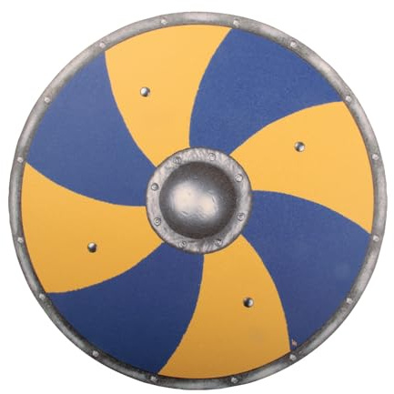 V A H - Robuster Wikinger-Schild Grimwald aus Holz rund [echtes Handwerk | Made in Germany] (Blau, Gelb)
