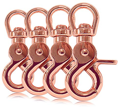 Ganzoo Scheren-Karabiner Haken mit geschweißtem Dreh-Gelenk, 360 Grad Wirbel, roségold, 4er Set aus legiertem Stahl, 61 mm, für Hunde-Leine/Hals-Band, auch Paracord 550, Schlüssel-Anhänger