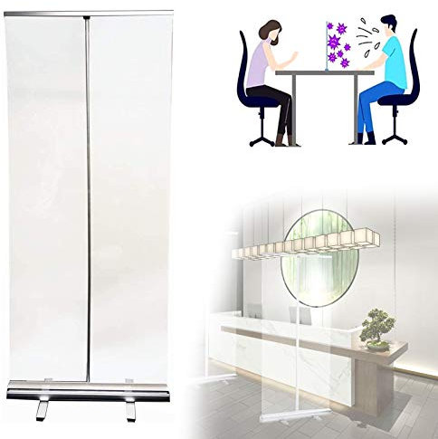 Roller Pull Up Clear Banner, Transparent Roll Up Banner, Social Distancing Screen, Floor Standing Spit Protection, for Office, Stores, Restaurant, Classroom,Multiple Choice,plastic steel,120x200cm