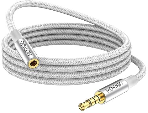 MOWSAG 10FT/3Meter Long 3.5mm Extension TRRS 4-Pole Headphone Cable Male to Female Audio Cable Nylon Braided Compatible for Home/Car Stereos Smartphones Headphones Tablets Media Players and More