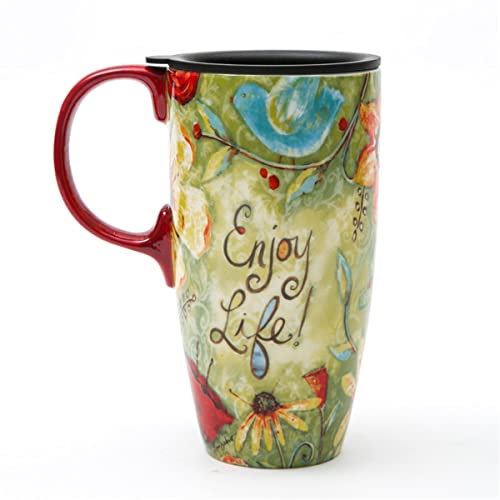 Topadorn Ceramic Mug Sealed Coffee Cup with Sealed Lid,17oz. Enjoy Life