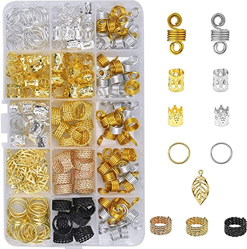 YiYFiT Lot de 200 anneaux de tressage pour cheveux,Accessoires de cheveux pour tresses, décorations en aluminium,Accessoires pour dreadlocks,Pinces à cheveux,Perles à cheveux avec boîte transparente