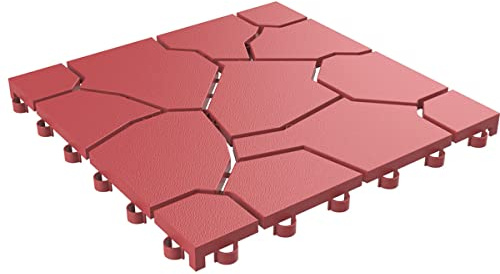 Pure Garden 12-Pack Polypropylene Interlocking Patio Deck Tiles - Weather-Resistant Outdoor Flooring for Balcony, Porch, and Garage (Brick Red)