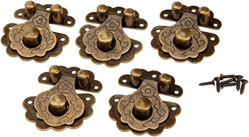 SanzeZ Antiker Retro-Schließverschluss mit Öse, 5 Stück 40 x 36 mm, Vintage-Hardware, Messingschnalle, Dekoration, Schmuck, Geschenk, Holz, Retro-Kofferverschluss, Schraubhaken