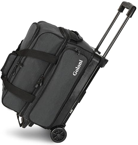 Goloni Bowlingtasche mit 2 Rollen und separatem Schuhfach, 2 Ball-Bowlingtaschen mit Rollen, einziehbarer Griff, ausziehbar auf 101,6 cm
