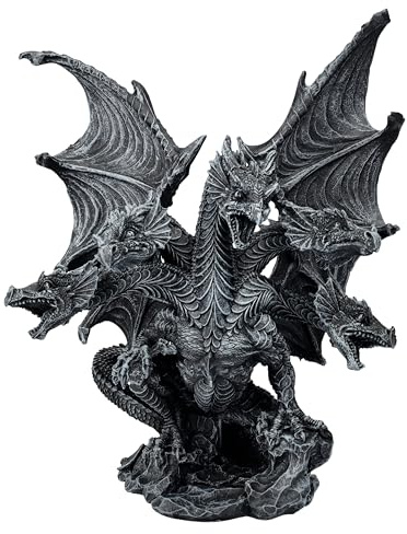 Figuren Shop GmbH Drachenfigur Gothic schwarz 23 cm - Dark Hydra fünfköpfig - Statue Deko Figur Drache Dragon
