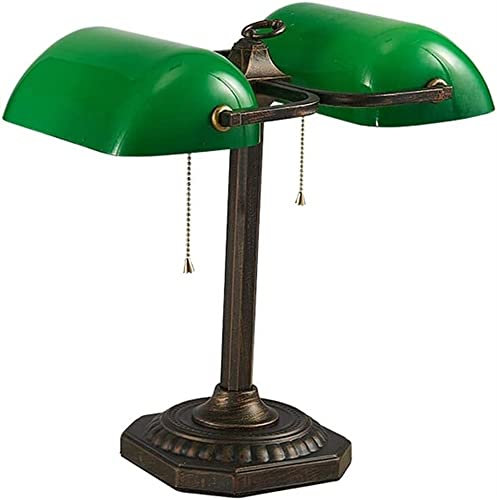 Schlafzimmer-Nachttischlampe Doppelkopf-Retro-Schreibtischlampen, Bankerlampe mit grünem Schirm, Antike traditionelle Tischleuchte für Schlafzimmer, Wohnzimmer, Arbeitszimmer, Büro, Schlafsaal Schreib