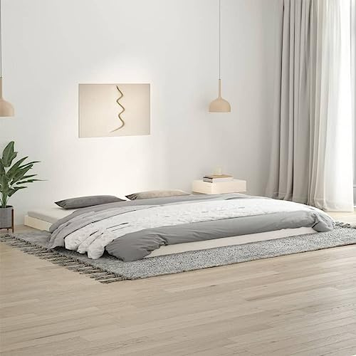 MNISDFL Bett kopfteil Bodenbett Schlafzimmer möbelEinzelbett Massivholzbett Weiß 200x200 cm Kiefer