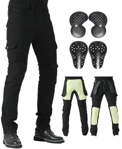 CTBQiTom Motorcycle Pants for Men with Aramid Lining for Motocross Motorbike Dirt Bike CE Armored Riding Jeans,Black,36 Regular