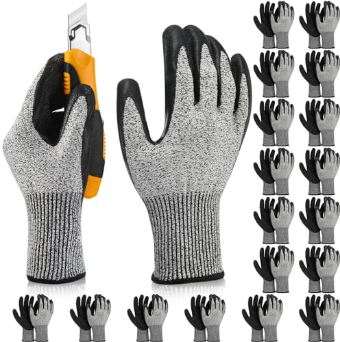 Copkim 18 Pairs Level 5 Cut Resistant Gloves Lightweight Protective Gloves with PU Coated Working accessories for Women Men(Large)