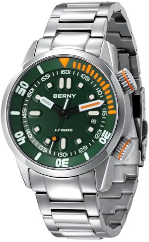 BERNY Automatikuhr für Männer 200M Taucheruhr Armbanduhr Saphirglas Langlebiges Edelstahlband Super Leuchtend Herrenuhren