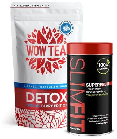 WOW TEA Berry Detox Slim Tee: Ganz natürliches 21-Tage-Programm für ein gesünderes, schlankeres Ich - Tee Zum Abnehmen (Detox Berry + Superfruit, Beere)